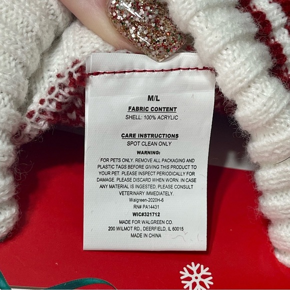 Pet Dog Christmas Sweater Reindeer with Lights Red White Medium Nwt - Picture 6 of 6